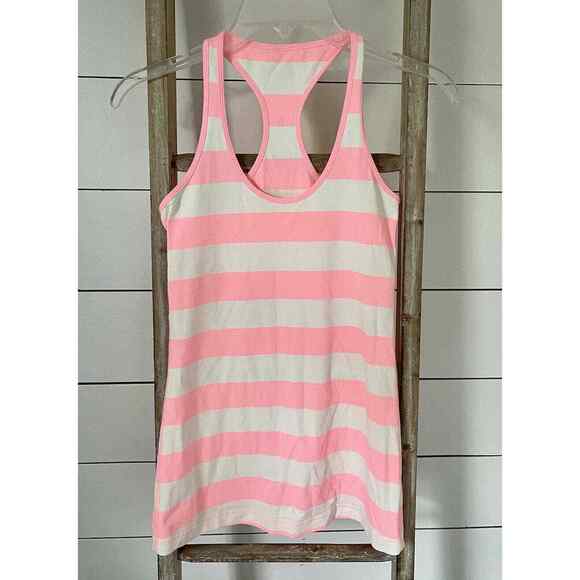 Lululemon Racerback Tank Pink And White Stripe Stretchy Size S? - Picture 1 of 5